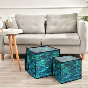 KEEPREAL Mermaid Sequins Cube Storage Bin with Handles, Large Collapsible Organizer Storage Basket for Home Decorative(1Pack,10.6 x 10.6 x 10.6 in)