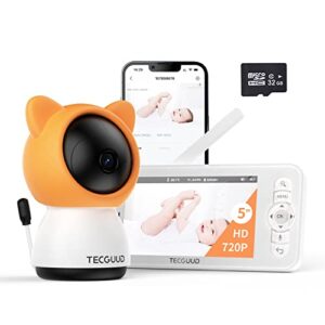 tecguud video baby monitor with camera and audio, 5" display, 2.4gh wifi 1080p camera, nightvision, motion and sound notifications, humidity, room temp,2-way talk， support phone app control
