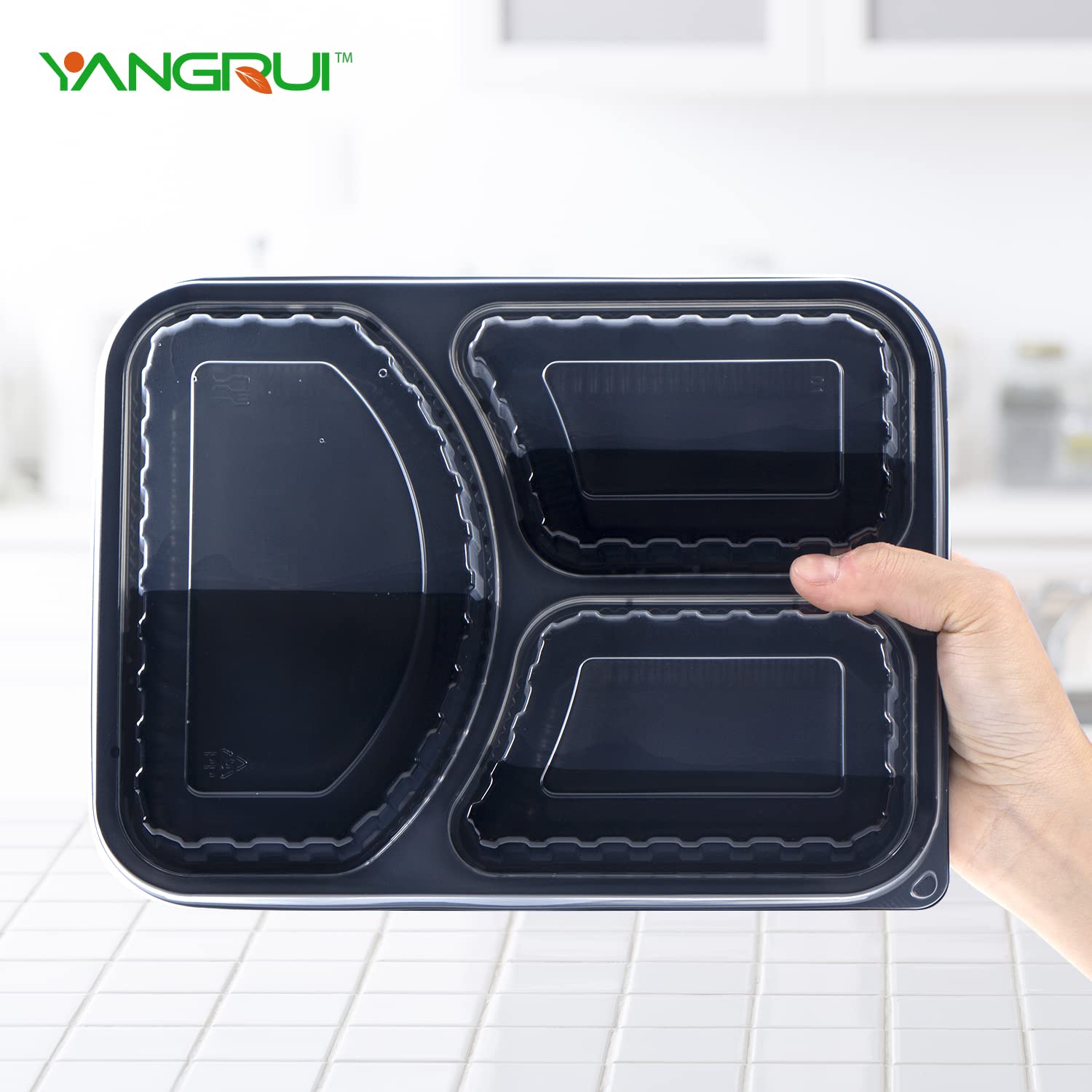 YANGRUI To Go Containers, 40 Pack (40 Trays + 40 Lids) 38oz BPA Free Reusable Take Out Box Shrink Wrap Machine Washable Meal Prep Container