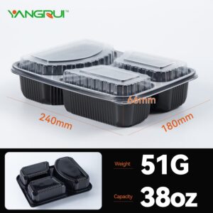 YANGRUI To Go Containers, 40 Pack (40 Trays + 40 Lids) 38oz BPA Free Reusable Take Out Box Shrink Wrap Machine Washable Meal Prep Container