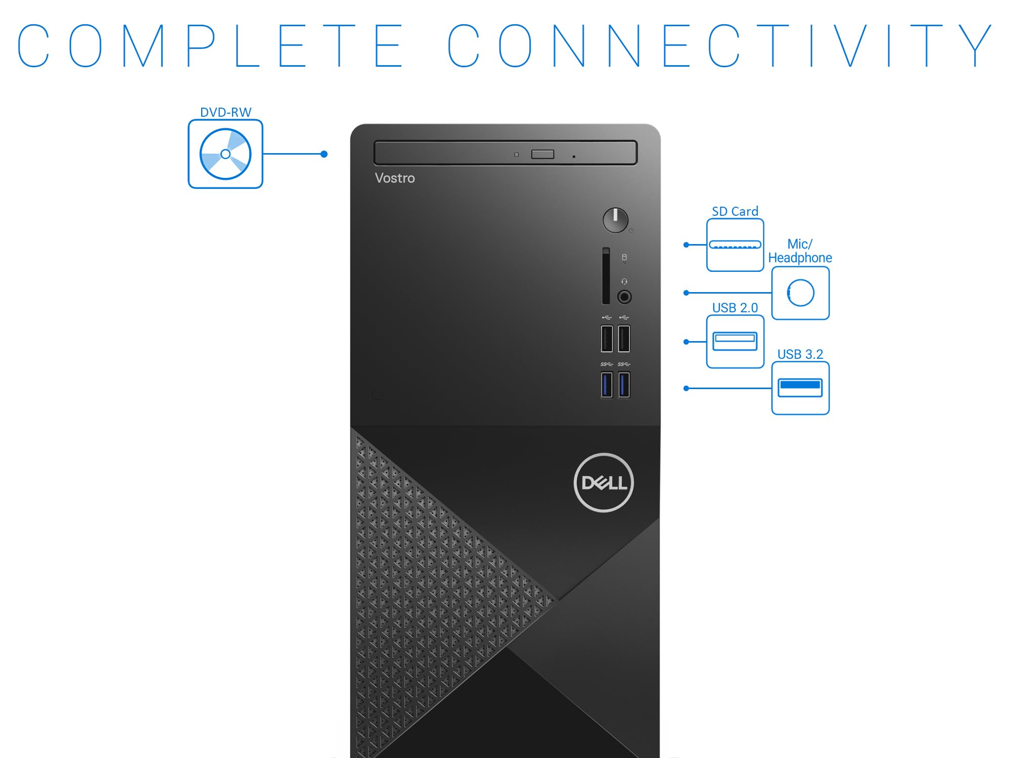 Dell Vostro 3888 Full Size Tower Business Desktop Computer, Intel Octa-Core i7-10700, 16GB DDR4 RAM, 512GB PCIe SSD + 1TB HDD, DVDRW, 802.11AC WiFi, Bluetooth, Keyboard and Mouse, Windows 11 Pro