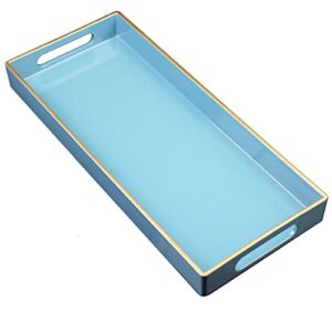 leemxiiny light blue vanity tray with handles, decorative tray desktop storage organizer for bathroom, living room, 5.9"*13.7"