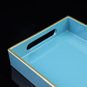 Leemxiiny Light Blue Vanity Tray with Handles, Decorative Tray Desktop Storage Organizer for Bathroom, Living Room, 5.9"*13.7"