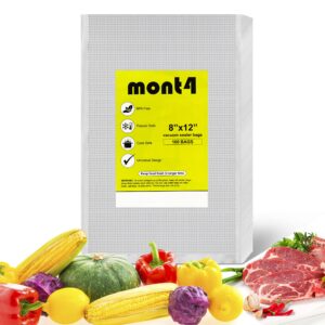 mont4 sous vide seal bags 100 quart 8x12 inch - food vacuum sealer bags - bpa free nylon plastic - transparent embossed packaging - microwave, freezer, and cook safe - ideal for food mean storage