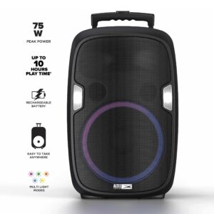 Altec Lansing SoundRover 75 Wireless Speaker 75W Bluetooth Speaker with a Long Lasting 10 Hour Battery, 50 Foot Range, Multi LED Party Modes, True Wireless Pairing, Bonus Microphone