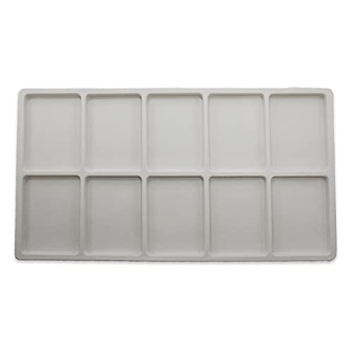 CuteBox Company 3pc White Plastic Tray (14.75” x 8.25” x 1”) with 10 Rectangle Compartment White Flocked Tray Insert for Jewelry Storage, Organization, Merchandise, Display