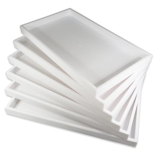 CuteBox Company 3pc White Plastic Tray (14.75” x 8.25” x 1”) with 10 Rectangle Compartment White Flocked Tray Insert for Jewelry Storage, Organization, Merchandise, Display