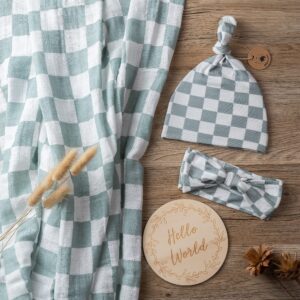 Miaoberry 100% Organic Muslin Swaddle Set| Sage Green Checkered