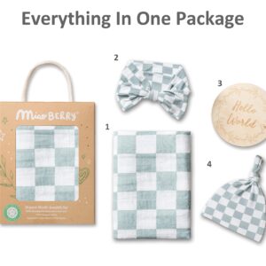 Miaoberry 100% Organic Muslin Swaddle Set| Sage Green Checkered