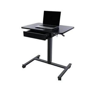clatina mobile laptop standing desk, height adjustable teacher podium with lockable wheels, adjustable work table with drawer, computer cart overbed table for home office classroom, black