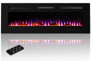 kegian 50" electric fireplace, wall mounted and recessed electric fireplace inserts with remote control, adjustable flame color, 750w/1500w, black…