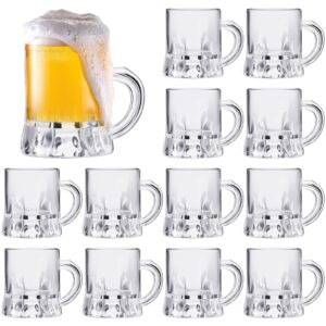 meanplan mini beer mugs bulk shot glasses beer glasses set 1oz small clear beer stein with handles mini tasting whiskey cups for drinking beer festival birthday bbq bar party(12 pieces, plastic)