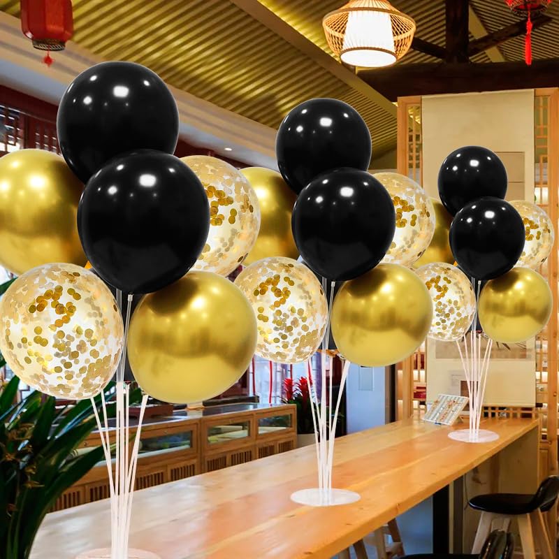 ZJDHPTY 4Set Black and Gold Balloon Stand, Balloon Centerpieces for Tables, Black and Gold Party Decorations for Birthday Wedding Anniversary Father's Day New Year Graduation 2024(black and gold)