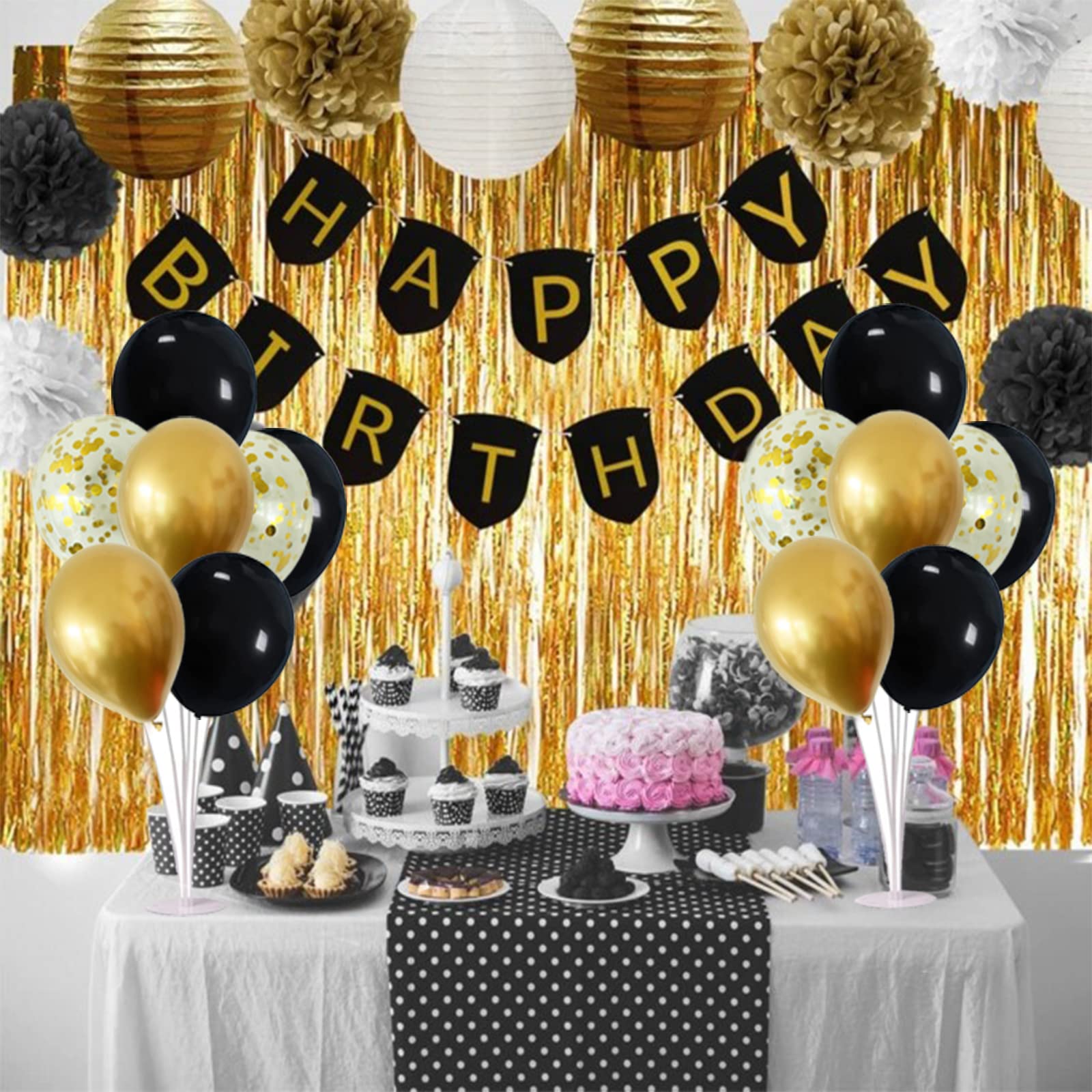 ZJDHPTY 4Set Black and Gold Balloon Stand, Balloon Centerpieces for Tables, Black and Gold Party Decorations for Birthday Wedding Anniversary Father's Day New Year Graduation 2024(black and gold)