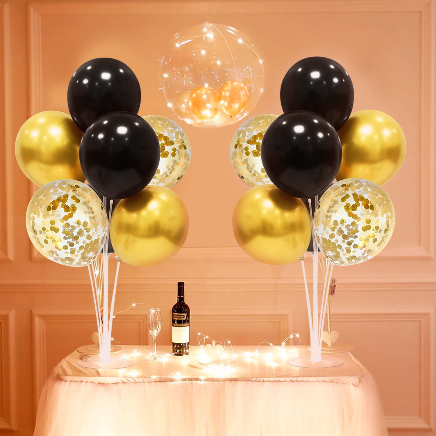 ZJDHPTY 4Set Black and Gold Balloon Stand, Balloon Centerpieces for Tables, Black and Gold Party Decorations for Birthday Wedding Anniversary Father's Day New Year Graduation 2024(black and gold)