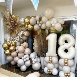 40 Inch Beige Number 1 Balloon for 1st Birthday Decoration, Large Self Inflating Cream Foil Number Balloons 0-9 for Boys Girls, White Sand 1 Helium Balloons for Women Men Party Anniversary Supplies