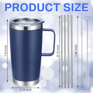 4 Pcs 20 oz Tumbler Mug with Lid and Straw, Insulated Travel Coffee Mug with Handle, Double Wall Vacuum Travel Mug Stainless Steel Sublimation Tumbler Thermal Cups, Black, Blue, White, Red