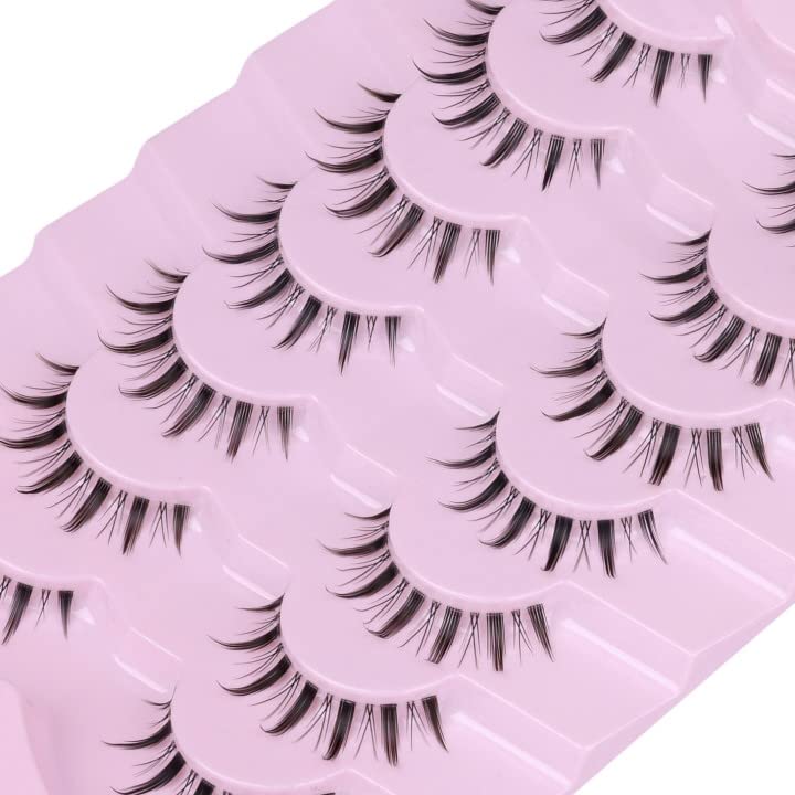 False Eyelashes Wispy Manga Lashes Natural Look Japanese Anime Lashes Manhua Effect Look Like Individual Clusters Spiky Cosplay Eyelashes with Clear Band 7 Pairs Pack by EYDEVRO