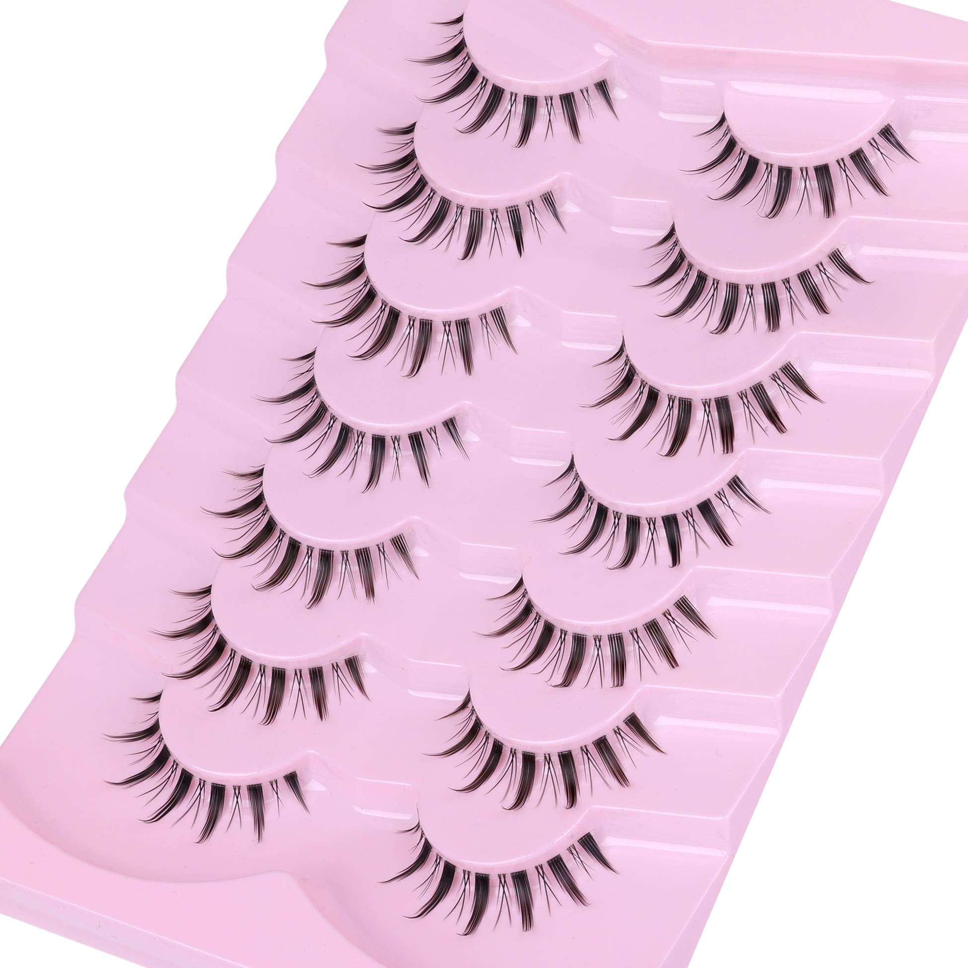 False Eyelashes Wispy Manga Lashes Natural Look Japanese Anime Lashes Manhua Effect Look Like Individual Clusters Spiky Cosplay Eyelashes with Clear Band 7 Pairs Pack by EYDEVRO