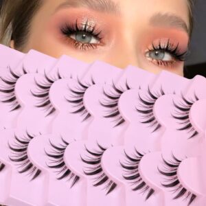 False Eyelashes Wispy Manga Lashes Natural Look Japanese Anime Lashes Manhua Effect Look Like Individual Clusters Spiky Cosplay Eyelashes with Clear Band 7 Pairs Pack by EYDEVRO