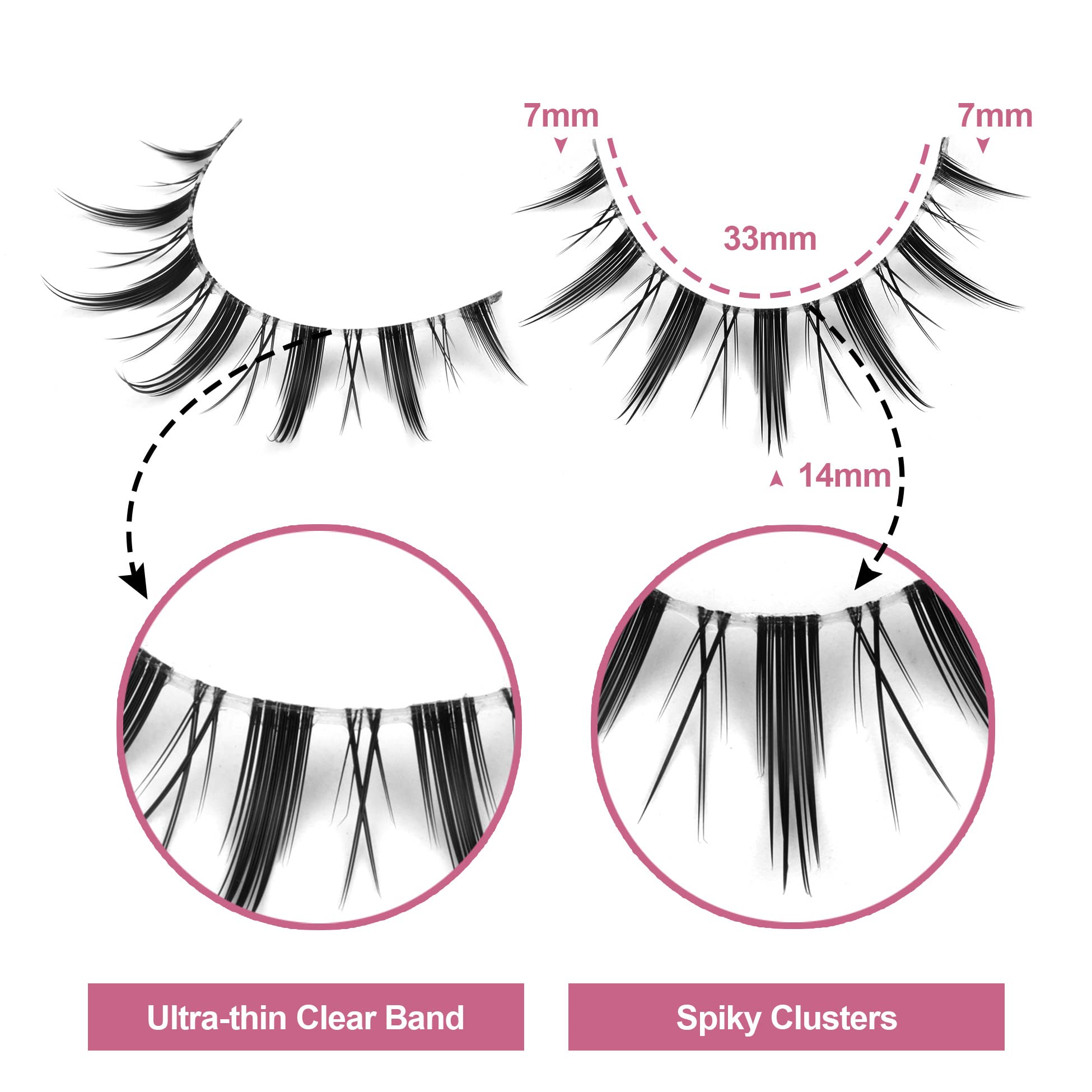 False Eyelashes Wispy Manga Lashes Natural Look Japanese Anime Lashes Manhua Effect Look Like Individual Clusters Spiky Cosplay Eyelashes with Clear Band 7 Pairs Pack by EYDEVRO