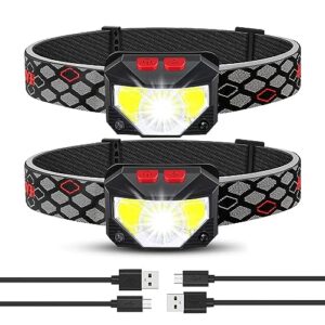 headlamp rechargeable 2 pack, bright led head lamp outdoor 1100 lumen headlight with white red light, motion sensor waterproof 8 modes headlamps flashlights for running cycling fishing