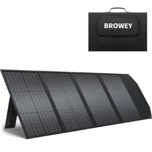 browey 120watt portable solar panel for power station, ip68 waterproof solar charger with adjustable stand foldable for outdoor rv camping van off-grid solar backup