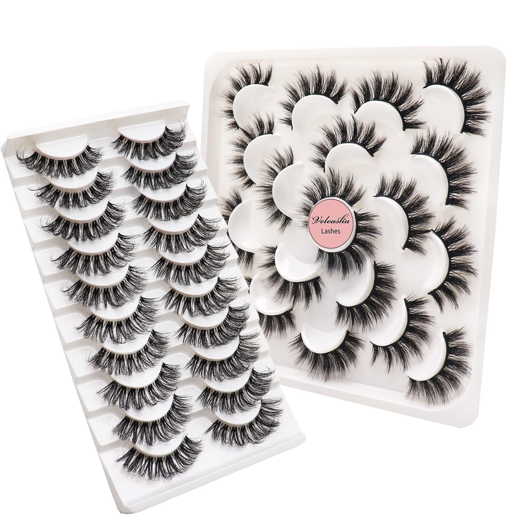 Veleasha Eyelashes Faux Mink Natural Lashes Wispy Fluffy Eye Lashes 20 Pairs 2 Styles 2 Sets Pack