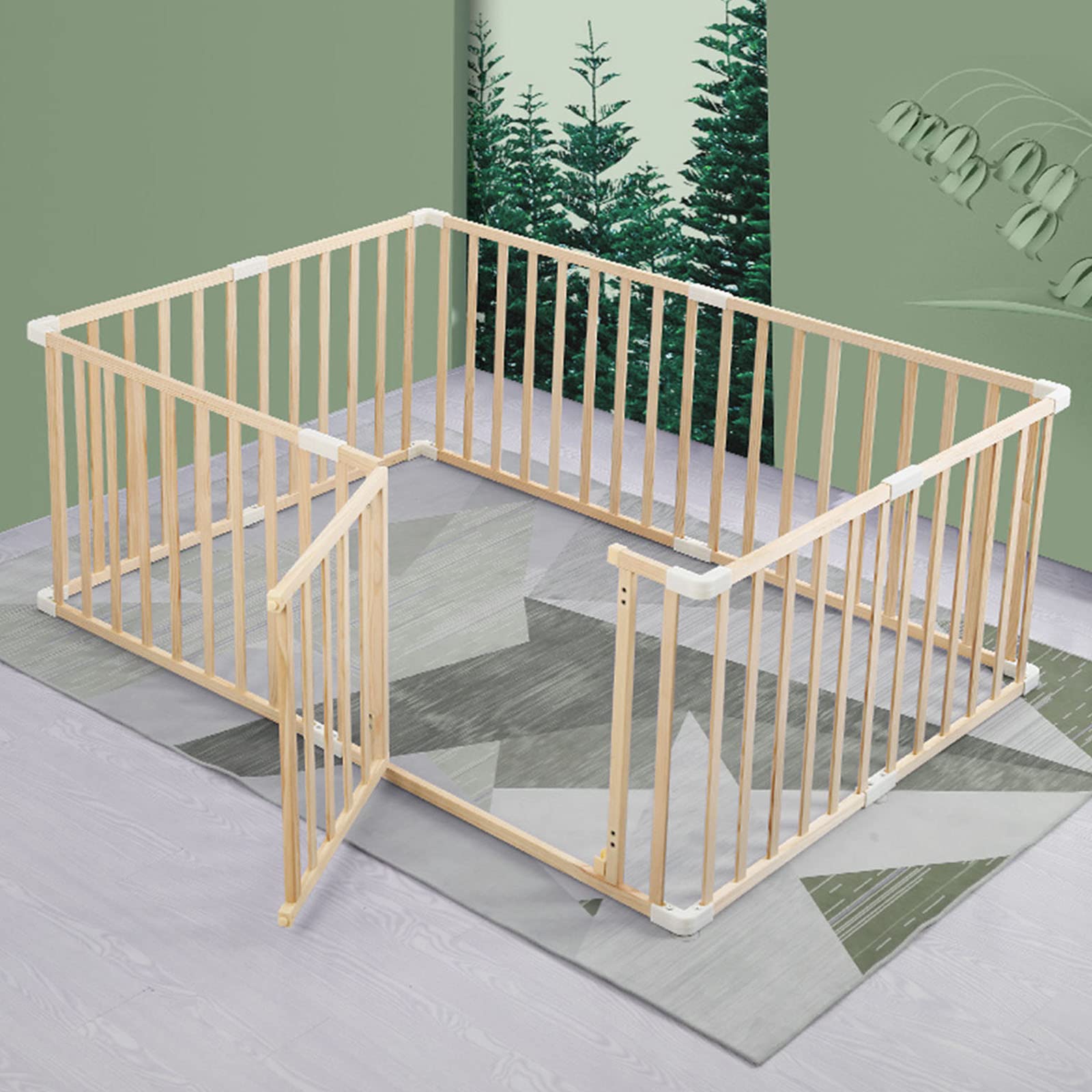 Jolan Baby Playpen Wooden,Detachable/Portable,Baby Fence with Door,Indoor Outdoor Large Safety Playard Playpen,63cm Height,Activity Center Playpen for Twins,Toddlers,Children,110×150cm