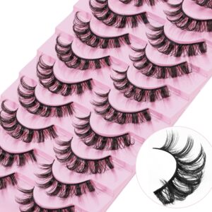 kanviensl false eyelashes 10 pairs russian strip lashes russian lashes 3d effect d curl 10mm reusable lightweight fake eyelashes ideal for girls daily use