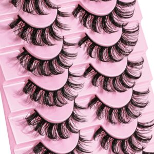 Kanviensl False Eyelashes 10 Pairs Russian Strip Lashes Russian Lashes 3D Effect D Curl 10MM Reusable Lightweight Fake Eyelashes Ideal for Girls Daily Use