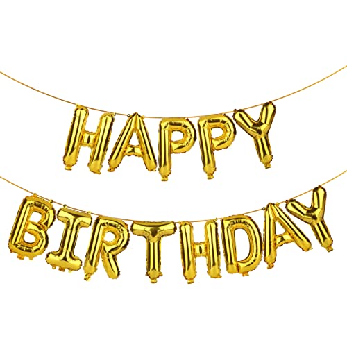 Mr. Pen- Happy Birthday Balloons, 14.5 Inch, Gold, 15 Pcs, Happy Birthday Balloons Letters, Happy Birthday Balloon Banner, Happy Birthday Foil Balloon, Happy Birthday Letter Balloons