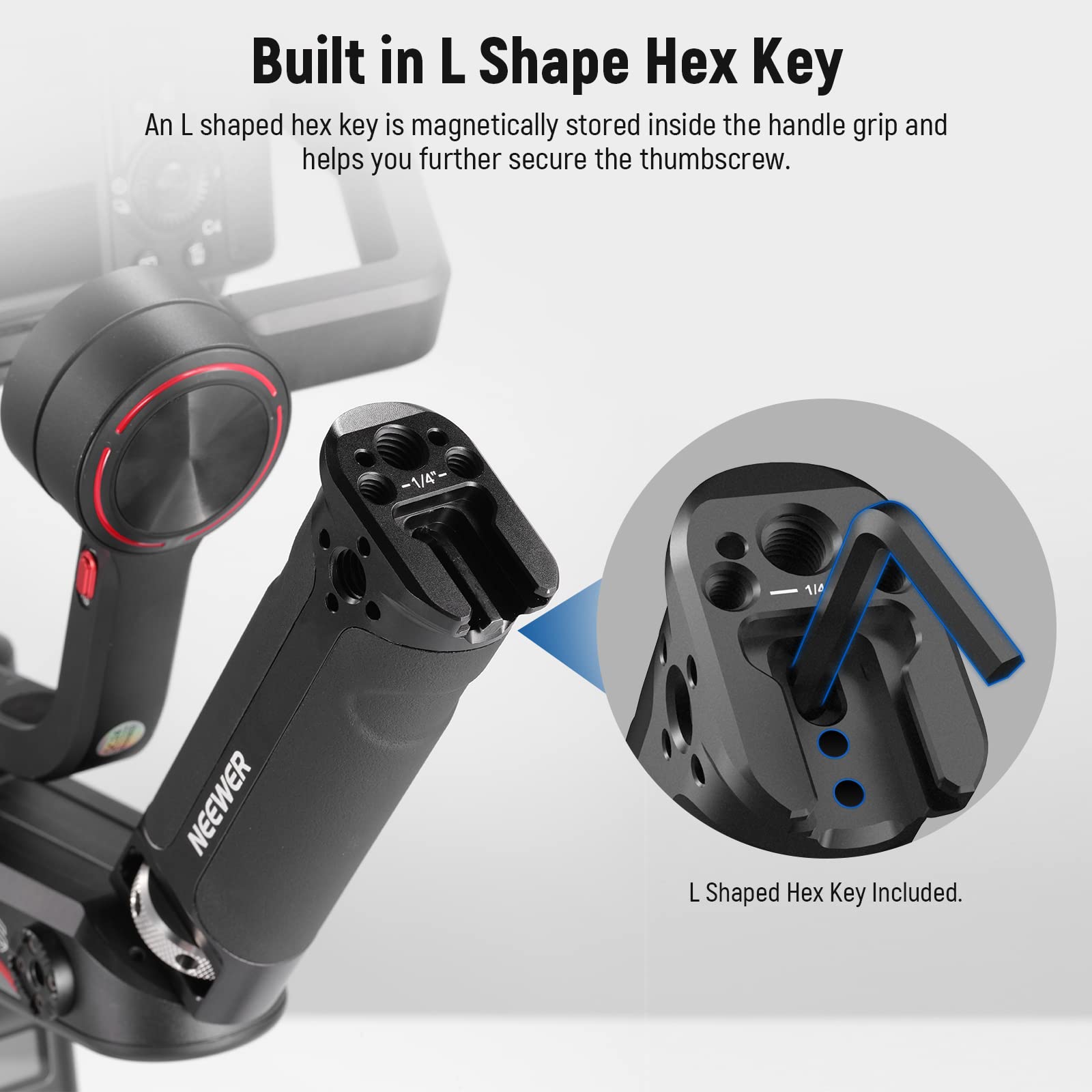 NEEWER Sling Handle Grip for WEEBILL-S Only, Handgrip with Cold Shoe, 1/4" Thread, 1/4" Thumb Screw, 3/8" ARRI Locating Holes and Anti Twist Pins Compatible with ZHIYUN WEEBILL-S Gimbal Stabilizer