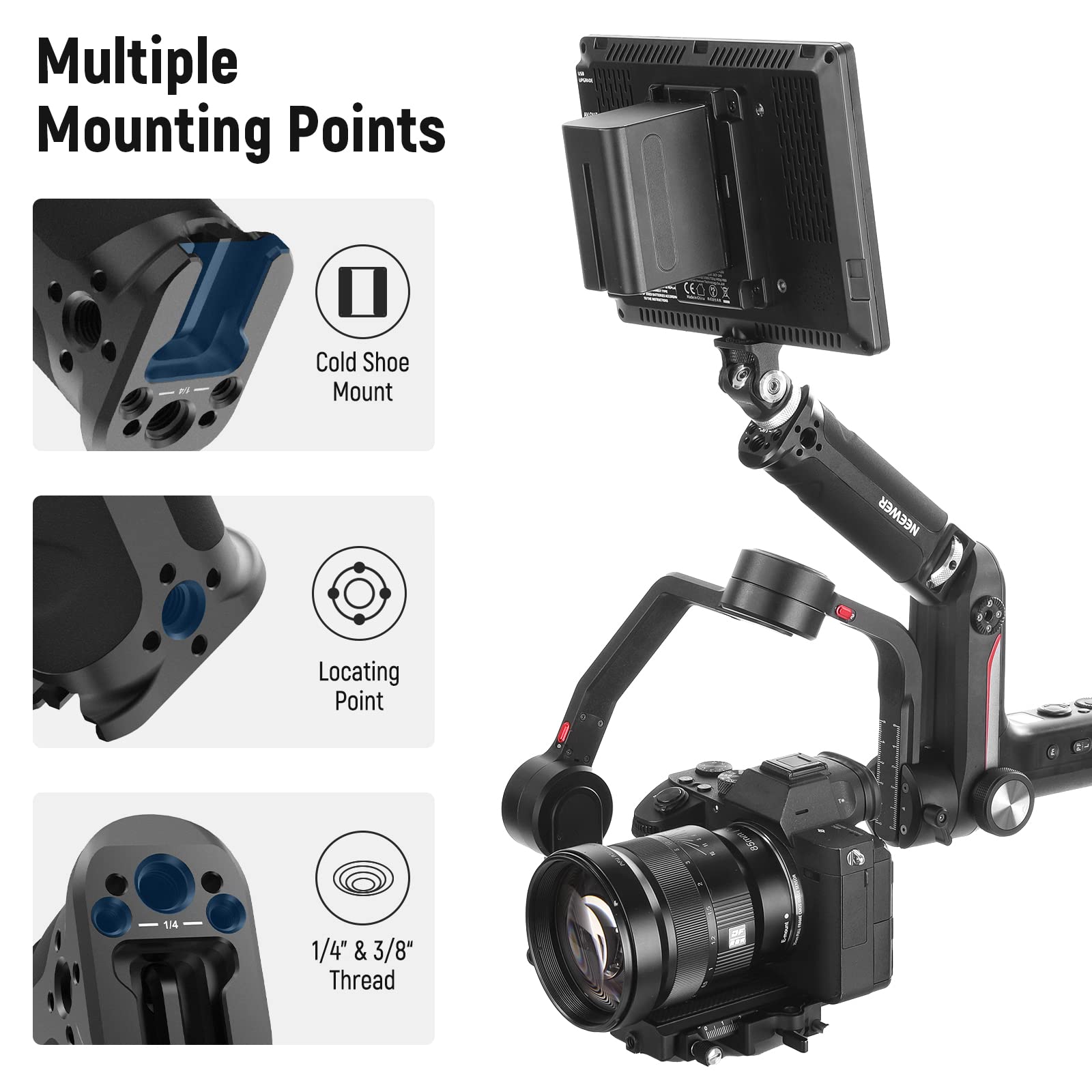 NEEWER Sling Handle Grip for WEEBILL-S Only, Handgrip with Cold Shoe, 1/4" Thread, 1/4" Thumb Screw, 3/8" ARRI Locating Holes and Anti Twist Pins Compatible with ZHIYUN WEEBILL-S Gimbal Stabilizer