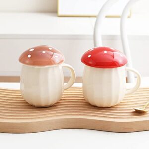 Yalucky Kawaii Cute Mushroom Mug Tea Cup Set Mushroom Stuff for Milk Glass Coffee Tea Cup Mug With Lid Gifts for Girl Women Birthday Christmas Home Decor (Red)