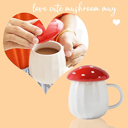 Yalucky Kawaii Cute Mushroom Mug Tea Cup Set Mushroom Stuff for Milk Glass Coffee Tea Cup Mug With Lid Gifts for Girl Women Birthday Christmas Home Decor (Red)