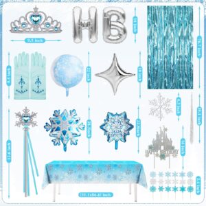 Frozen Birthday Party Supplies Winter Decoration Pack 117 Pcs Wonderland Snowflake Princess Party Decors for Girls (Backdrop, Tablecloth, Banner, Foil Balloons, Balloons Garland)