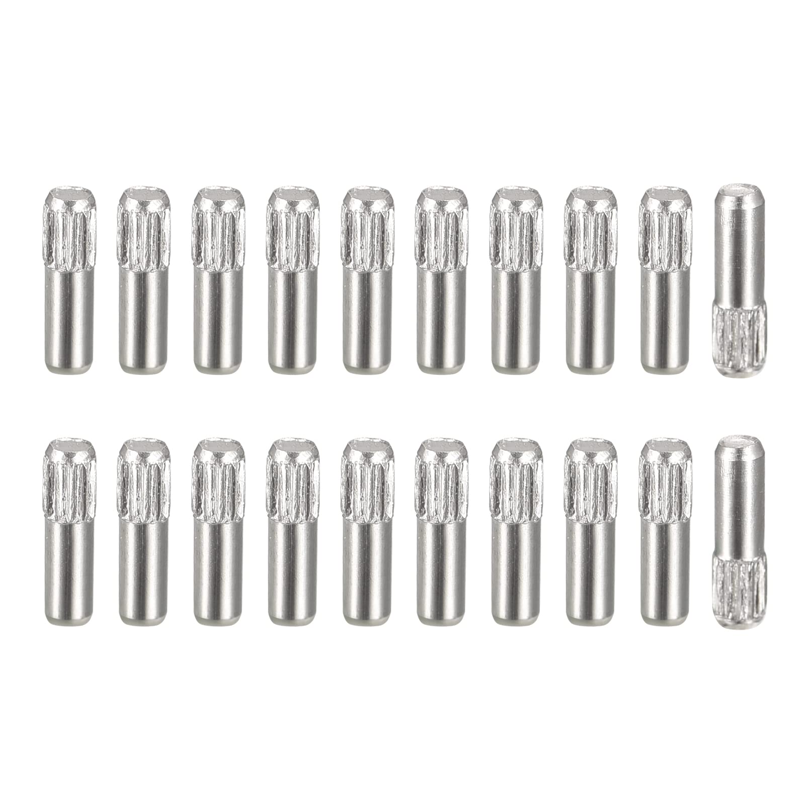 uxcell 2x6mm 304 Stainless Steel Dowel Pins, 20Pcs Knurled Head Flat Chamfered End Dowel Pin, Wood Bunk Bed Shelf Pegs Support Shelves Fasten Elements