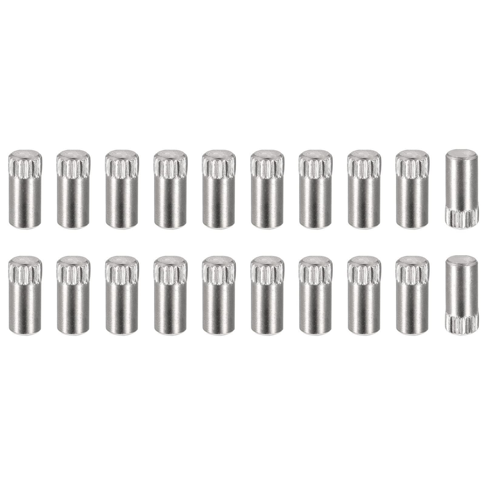 uxcell 5x8mm 304 Stainless Steel Dowel Pins, 20Pcs Knurled Head Flat Chamfered End Dowel Pin, Wood Bunk Bed Shelf Pegs Support Shelves Fasten Elements