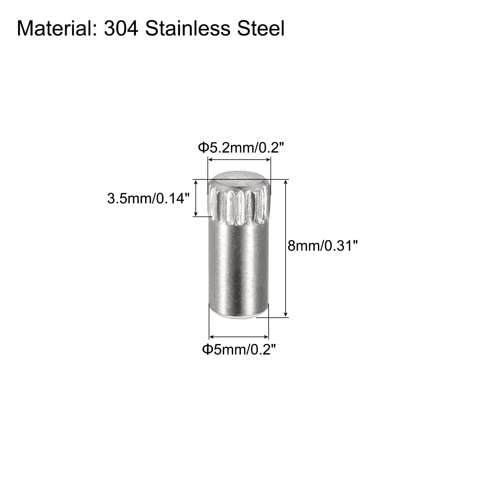 uxcell 5x8mm 304 Stainless Steel Dowel Pins, 20Pcs Knurled Head Flat Chamfered End Dowel Pin, Wood Bunk Bed Shelf Pegs Support Shelves Fasten Elements