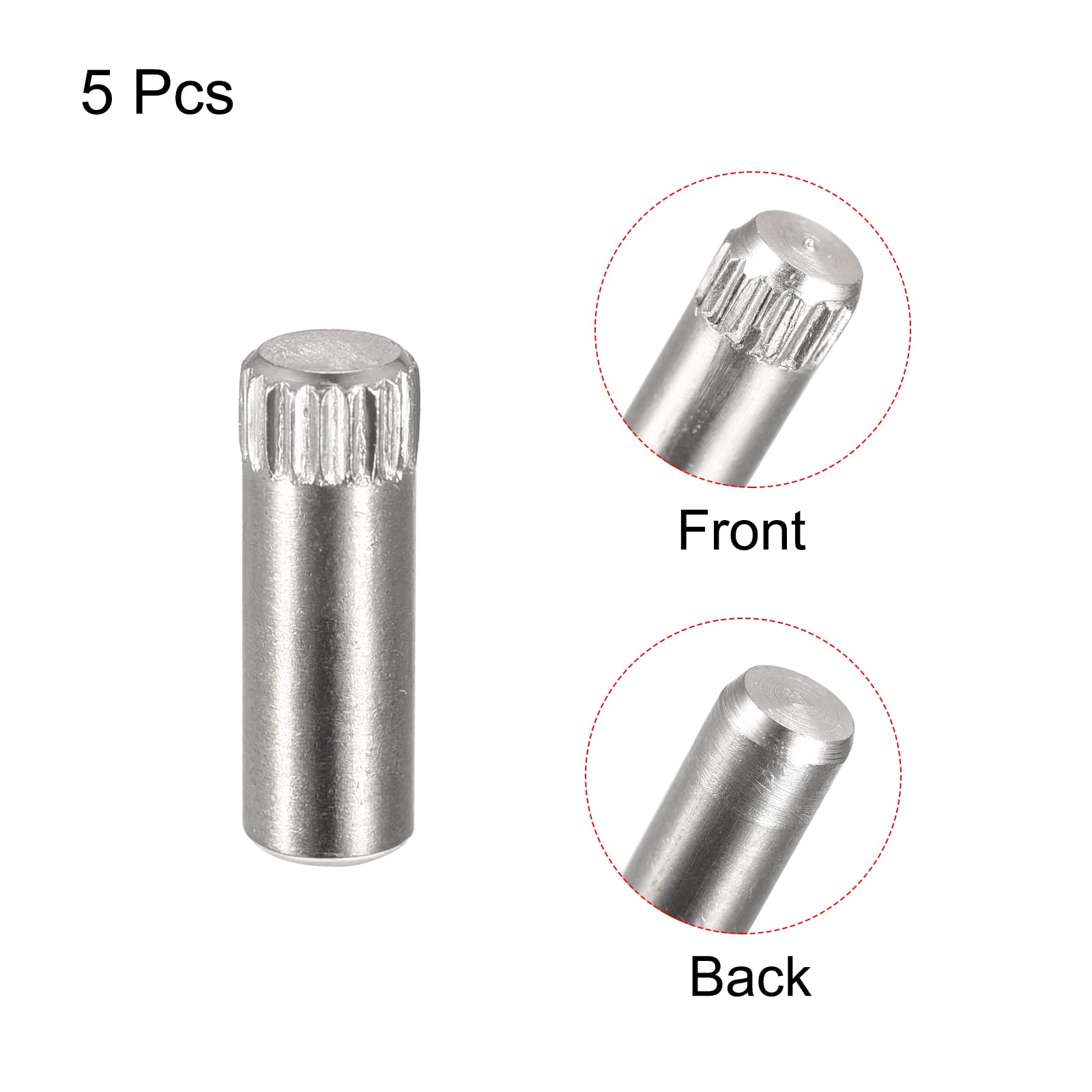 uxcell 5x16mm 304 Stainless Steel Dowel Pins, 5Pcs Knurled Head Flat Chamfered End Dowel Pin, Wood Bunk Bed Shelf Pegs Support Shelves Fasten Elements