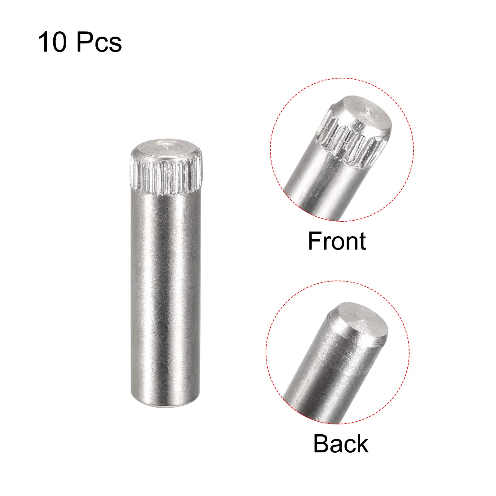 uxcell 8x30mm 304 Stainless Steel Dowel Pins, 10Pcs Knurled Head Flat Chamfered End Dowel Pin, Wood Bunk Bed Shelf Pegs Support Shelves Fasten Elements