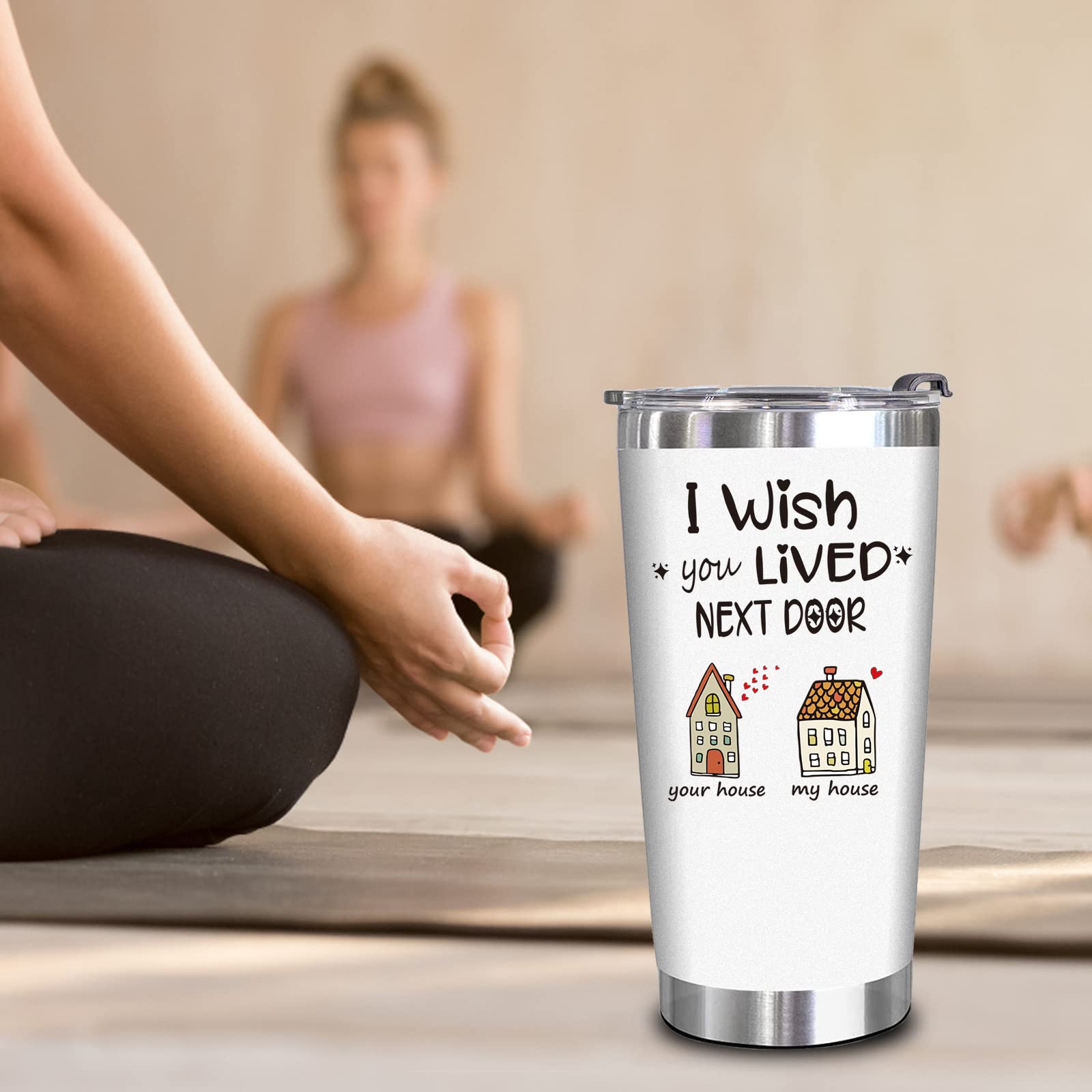 WECACYD Best Friends Gifts for Women - Birthday Gifts for Women - I wish you lived next door 20oz White Tumbler - Unique Gifts for Friendship, Long Distance, Bestie, Sister, Hostess, BFF Gifts