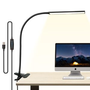 echeaio clip on light led desk lamp with clamp eye-caring dimmable reading light for headboard,3 modes 10 brightness, flexible gooseneck book light memory function desk lamps for home office