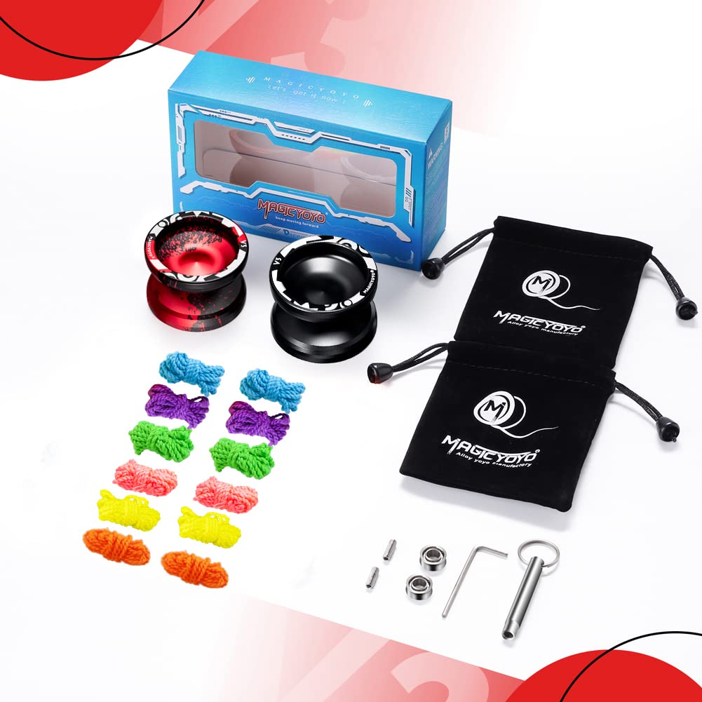 MAGICYOYO V3 Responsive Yoyo Pack of 2, Professional Metal Yoyo for Beginner, Dual Purpose Alloy Yoyo with KK Bearings + Removal Bearing Tool + Axle + 2 Bags + 12 Yoyo Strings