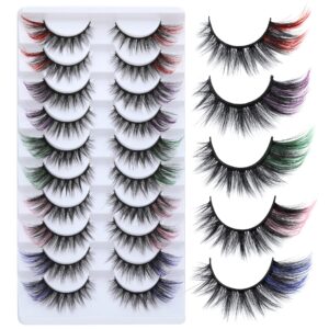 colored lashes wispy cat-eye fox-eye festival lashes colorful false eyelashes with color on end cosplay decorative red green fluffy lash extensions glitter 3d 5 colors faux mink lashes by boahankuke