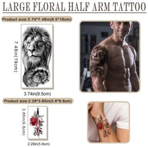 Yazhiji 77sheets Waterproof Temporary Tattoo for Girls or Boys Kids 17sheets Larger Half Arm Wolf Tiger Lion Fake Tattoos for Men or Women And 60 sheets Tiny Flower Snake Rose Sunflower Tattoo Sticker