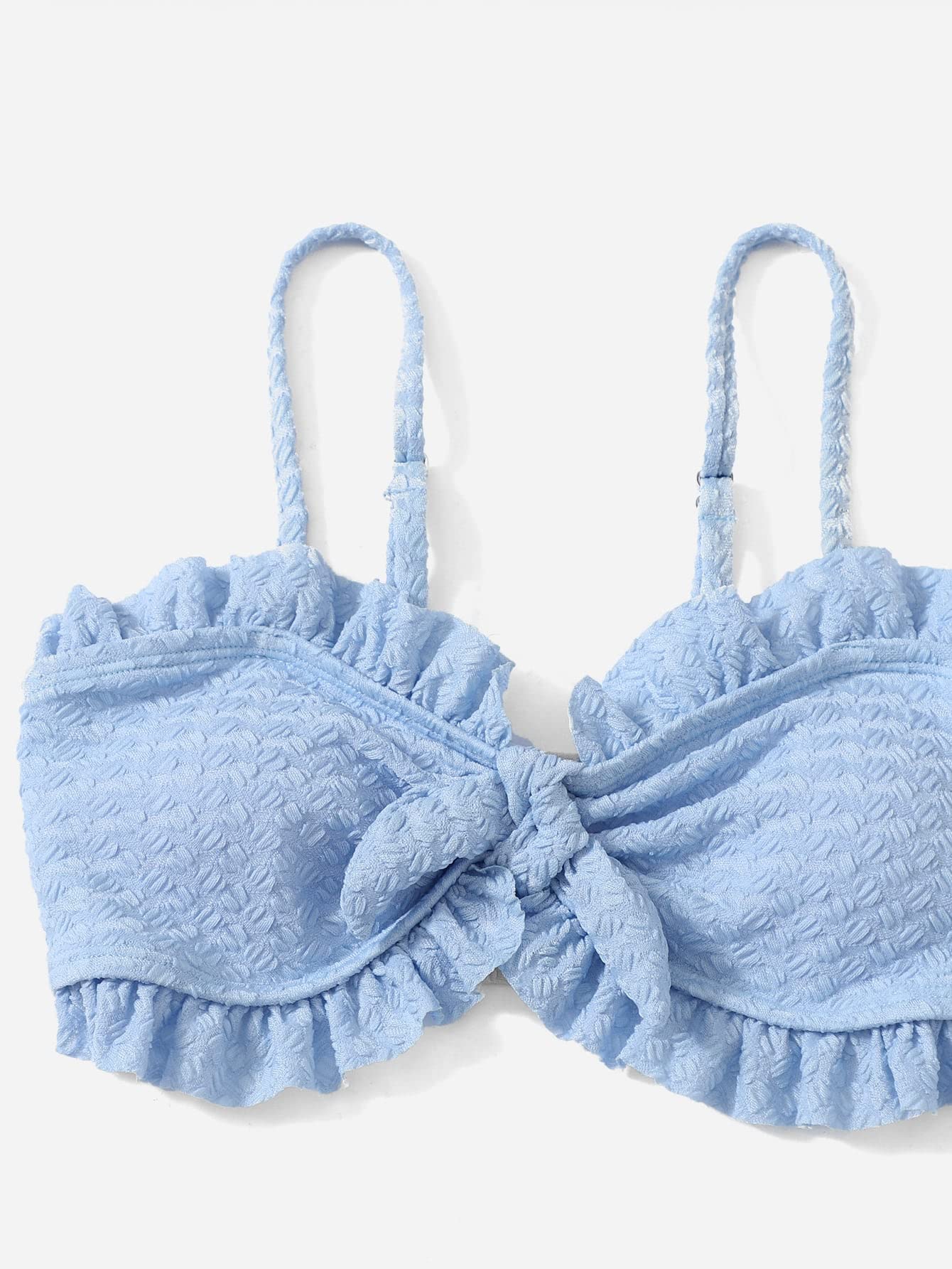 SHENHE Girl's 3 Piece Cute High Waisted Ruffle Trim Swimsuit Bikini Sets with Beach Skirt Light Blue 10Y