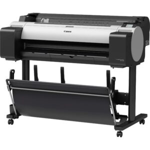 imageprograf tm-300 with a set of ink tanks and a box of ces imaging paper. color printer plotter by canon