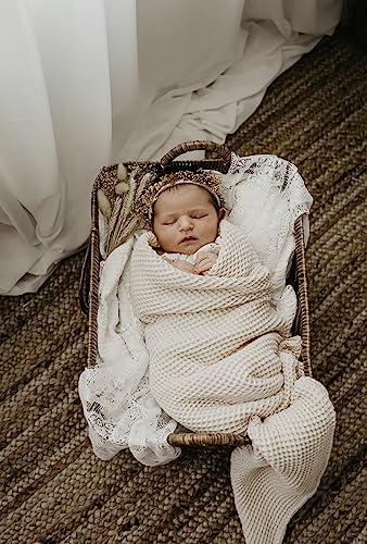 judith + lain Waffle Baby Blanket Boho Knit Swaddle - 39"x39" Neutral Receiving Blankets 100% Cotton | Gender Neutral Baby Registry Newborn Essentials